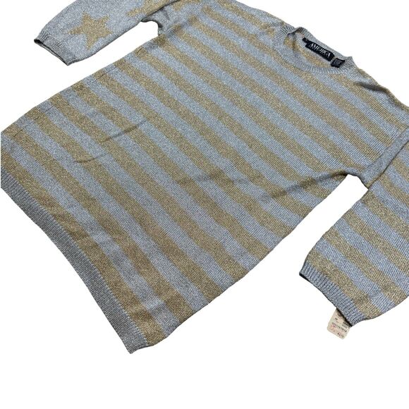 Perry Ellis Sweater Woman Small Gray Brown Stripe Crew Neck Long Sleeve Pullover - Picture 2 of 8